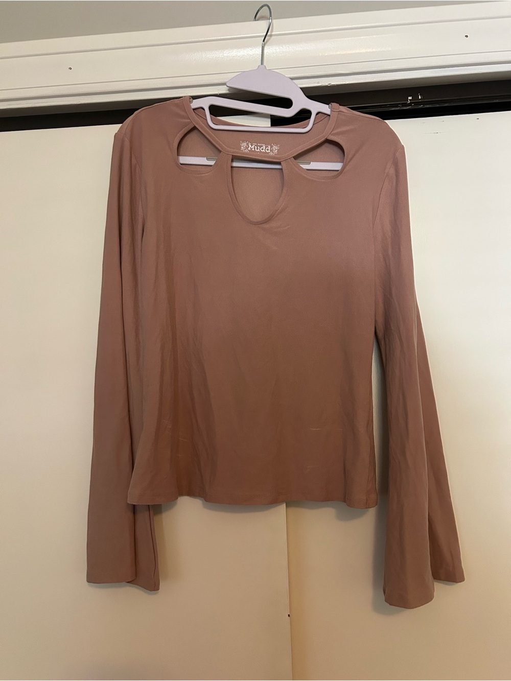 Mudd Women's Mauve Cutout Long-Sleeve Bell Sleeve Top